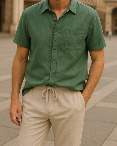 2 PIECE LINEN SET - GREEN / BEIGE